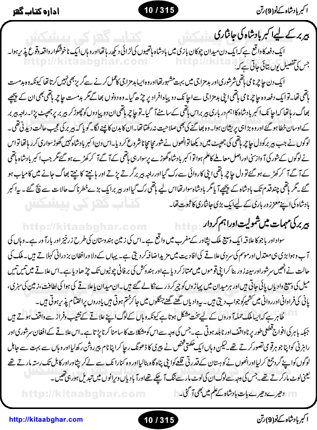 Akbar Badshah Ke No Ratan (Nine Gems of Royal Court of Akbar Emperor) is an extensive Research Work and Compilation by Ameer Ali Khan on the life of famous ministers, officials and advisors of Akbar The Great Royal Court. Akbar-e-Azam was the most popular Mughal Emperor India among people of all Religions and Sects. Even he was a Muslim Ruler, he gave powerful seats to non-muslims, ministerns, officials and state advisors. Three Hindu and Sikh Ministers were in his most important inner council. The book contains the life history and important events related to following ministers and officials of Akbar The Great Royal Court: Raja Birbal (Beer Bar), Raja Man Singh, Raja Todar Mal, Sheikh Abu-ul-Fazal, Sheikh Abul Faizi Fayyazi, Mirza Aziz Kokaltash, Sheikh Mubarak Ullah, Sheikh Abdul Qadir Badayuni, Mirza Abur Rahim Khan-e-Khanan, Munam Khan.

We are sure, kitaabghar.net readers will enjoy reading this interesting book about famous Navratan of Akbar-e-Azam (Nine Gems of Akbar Emperor Court